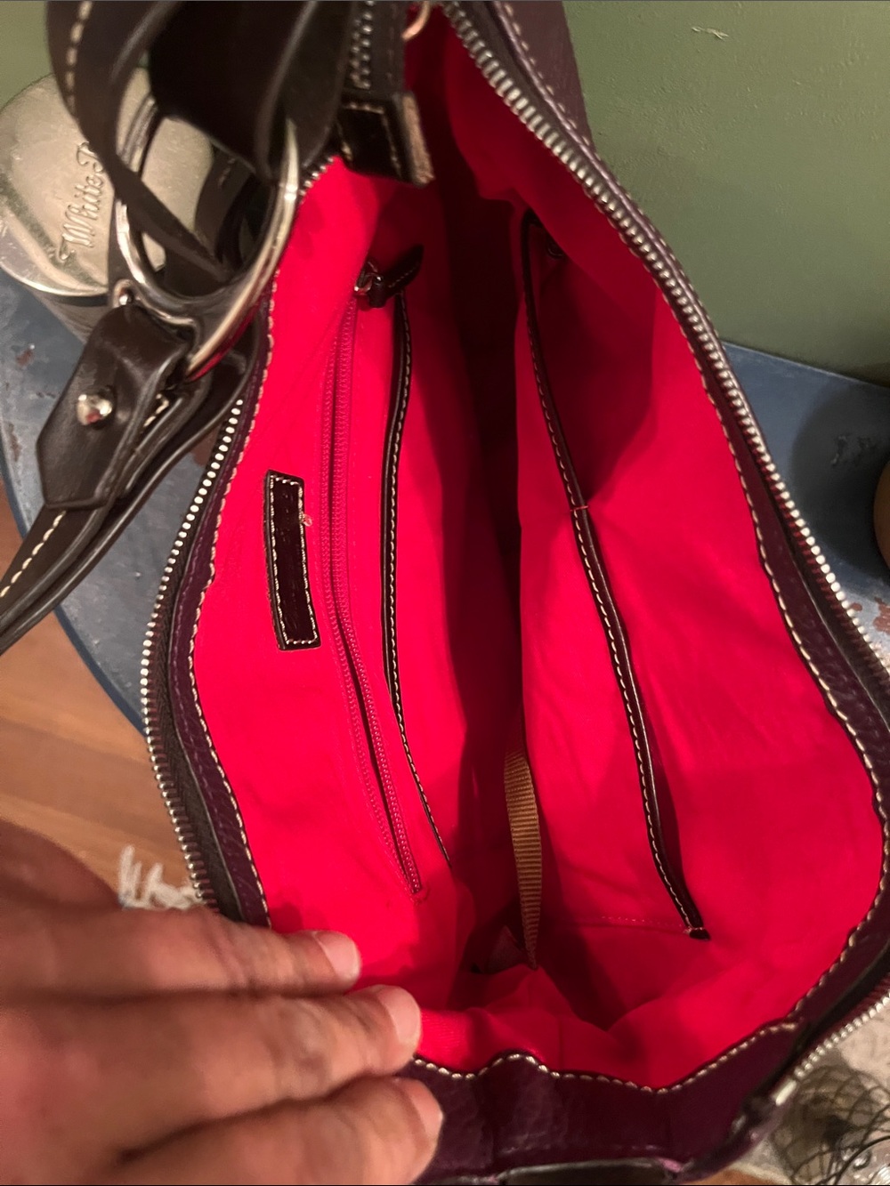 Dooney & Bourke Plum Pebbled Leather Shoulder Bag with Dark Brown Trim - Picture 3 of 4